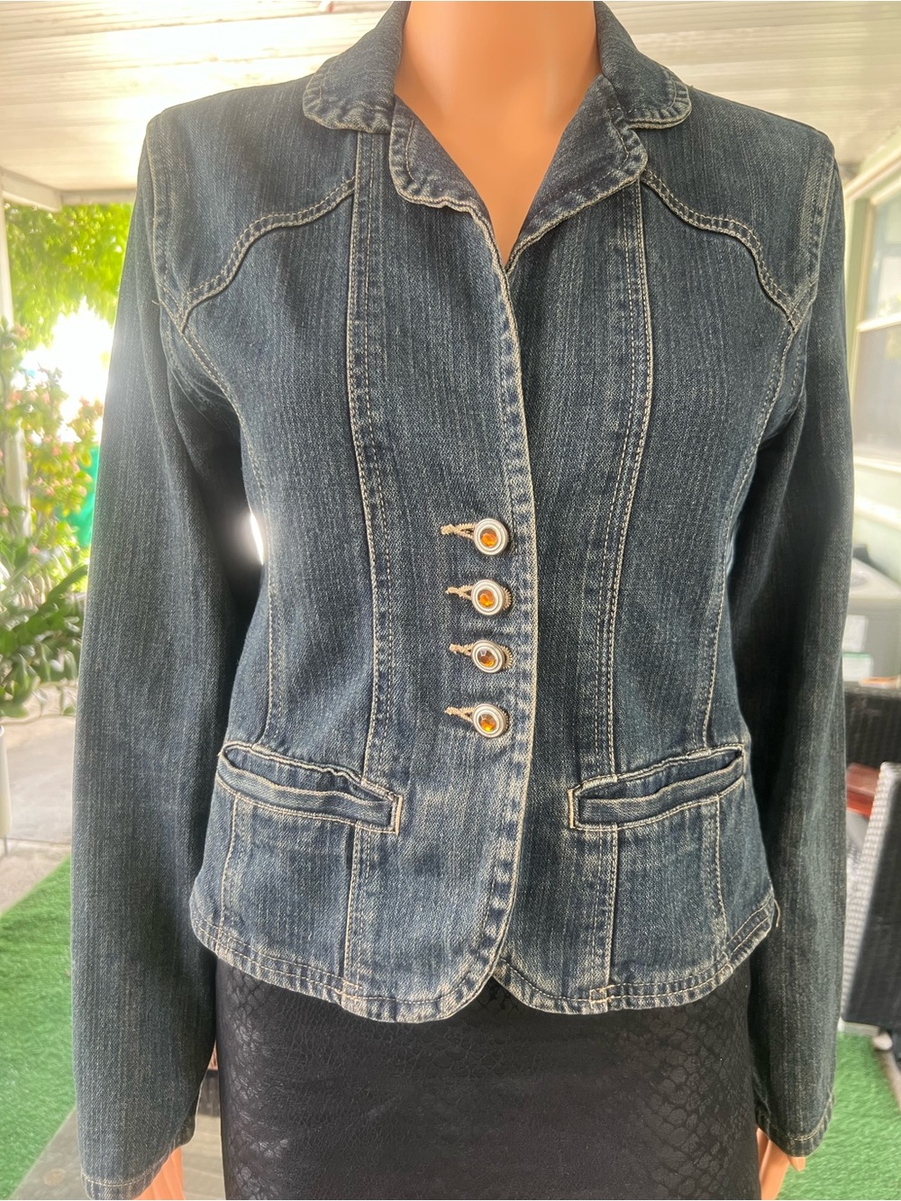 French Cuff Dark Blue Denim Tailored Jacket - Picture 3 of 10